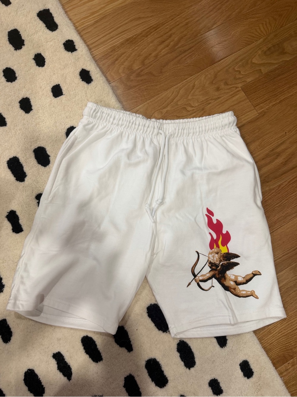 Fashion Nova White Men's Shorts with Flaming Cupid Graphic
